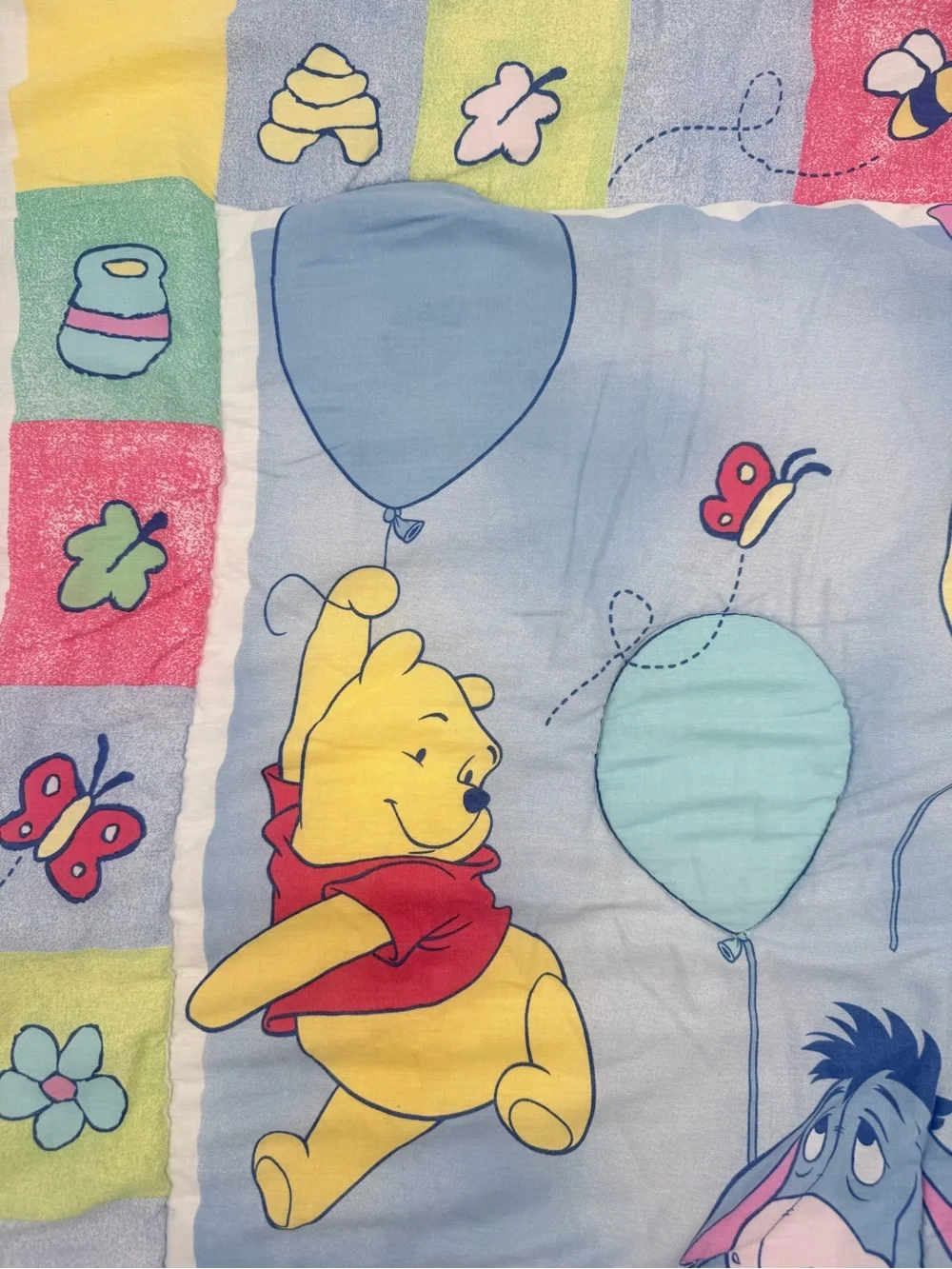 Vintage 90s Winnie The Pooh Baby Crib Bedding Quilt Blanket Disney